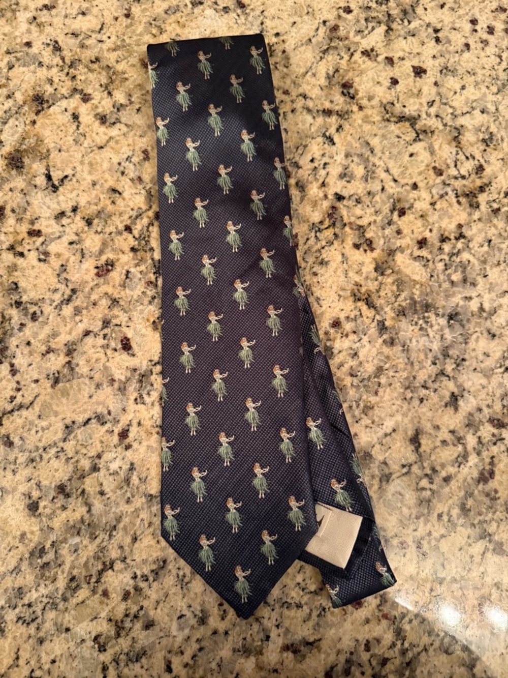 Tommy Bahama Navy Tie with Green Hula Dancer Motif